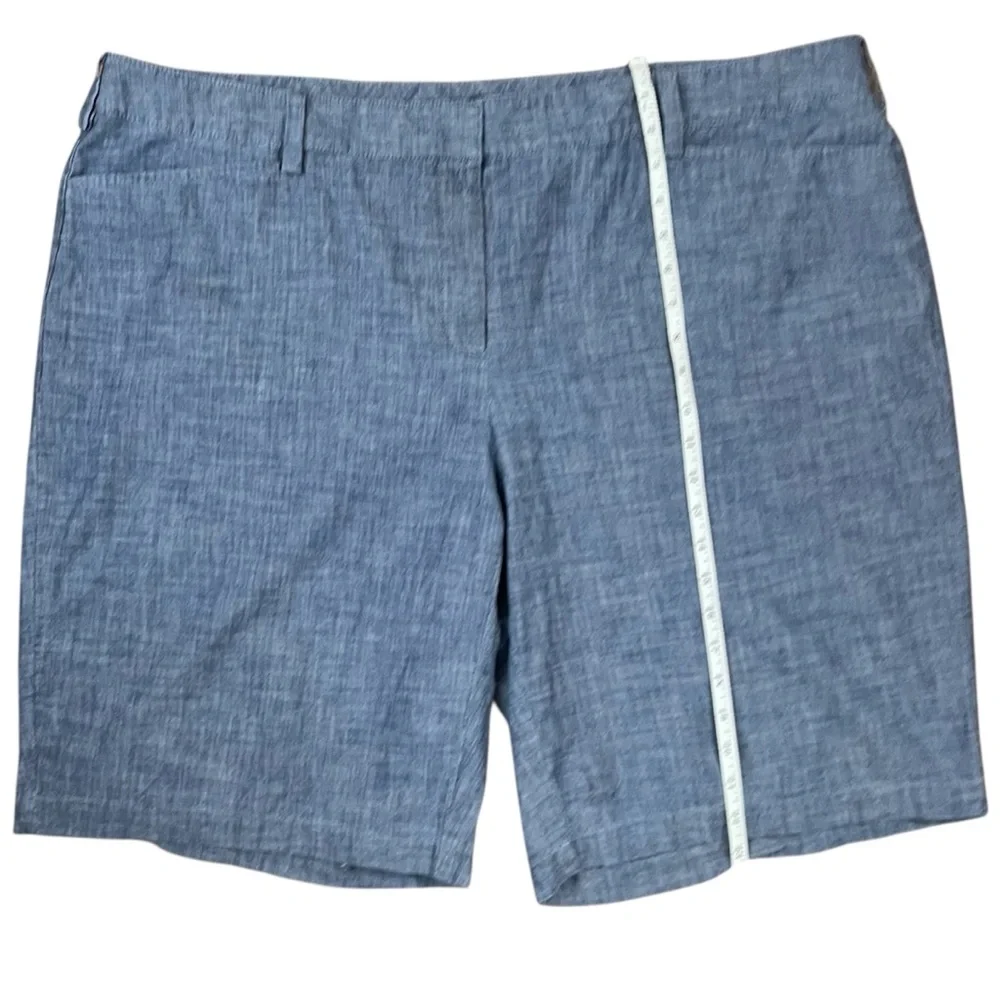 Lands’‎ End Women’s 22W Blue Chambray Cotton Mid Rise Walking Shorts Plus Size